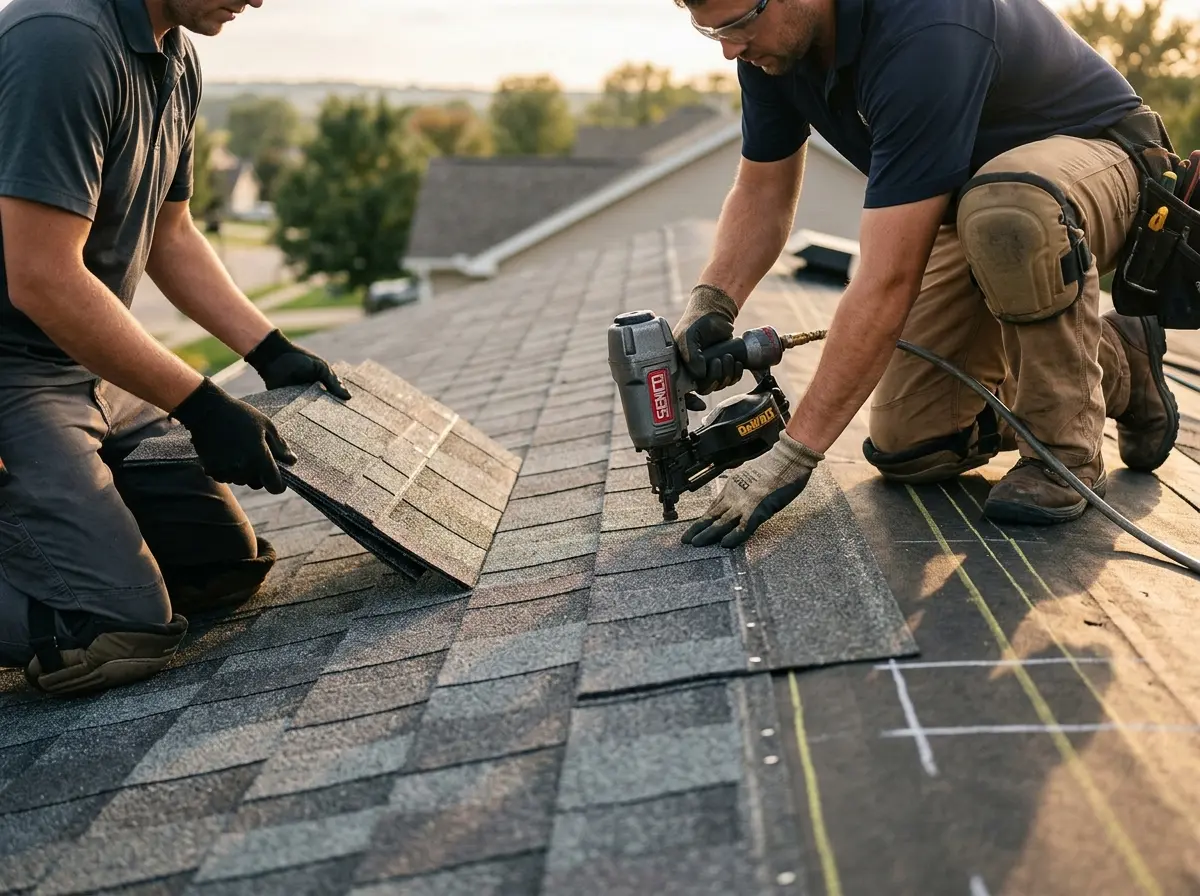 Professional roofer working on a residential roof in Kaysville